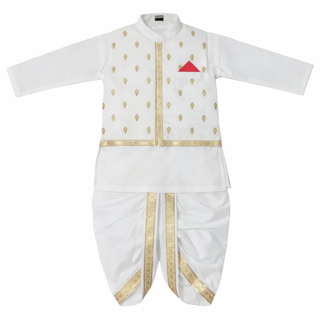 Gold Embroidery Dhoti Kurta With Waistcoat (C&W DH26010)