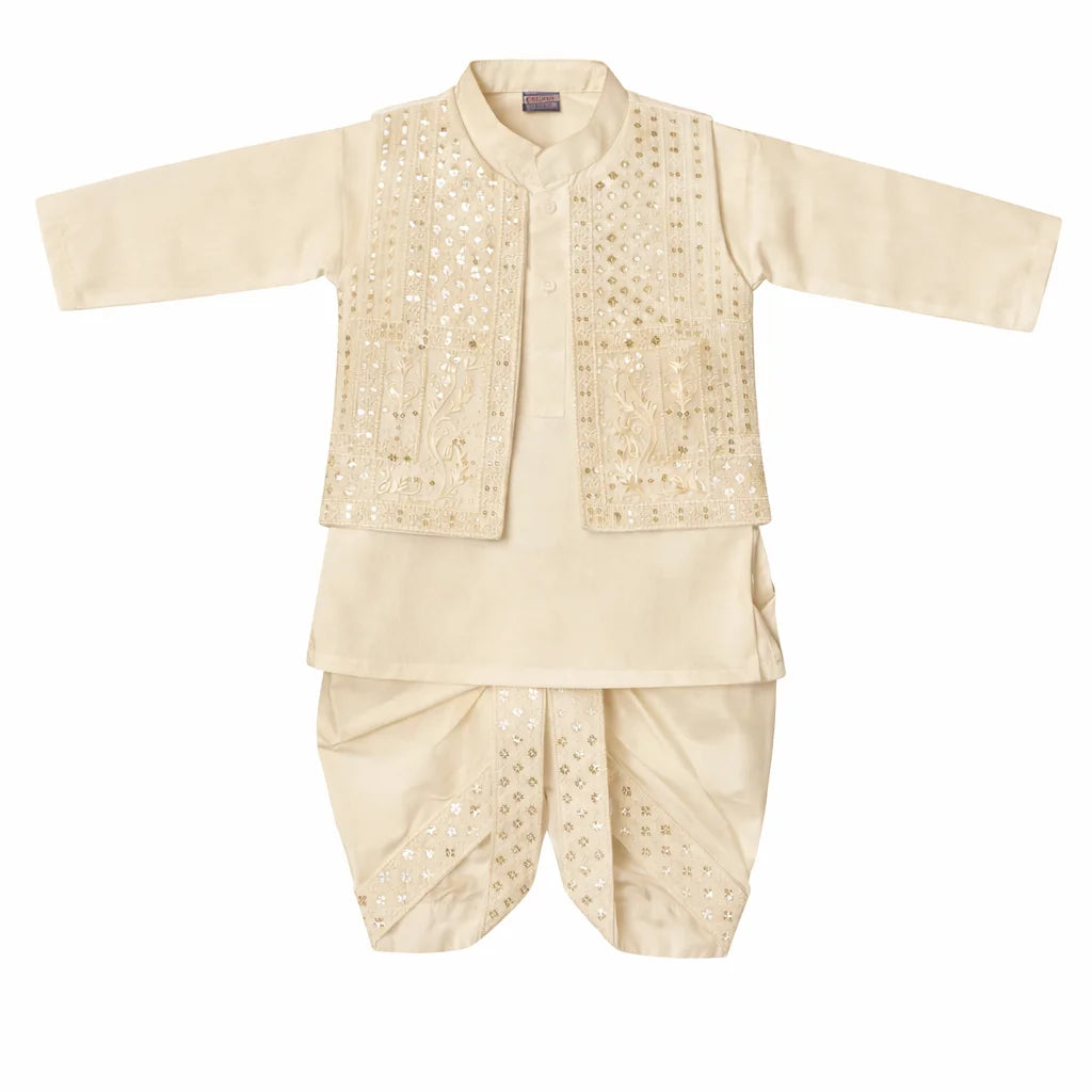 Boski Embroidery Dhoti Kurta With Waistcoat (C&W DH2602)