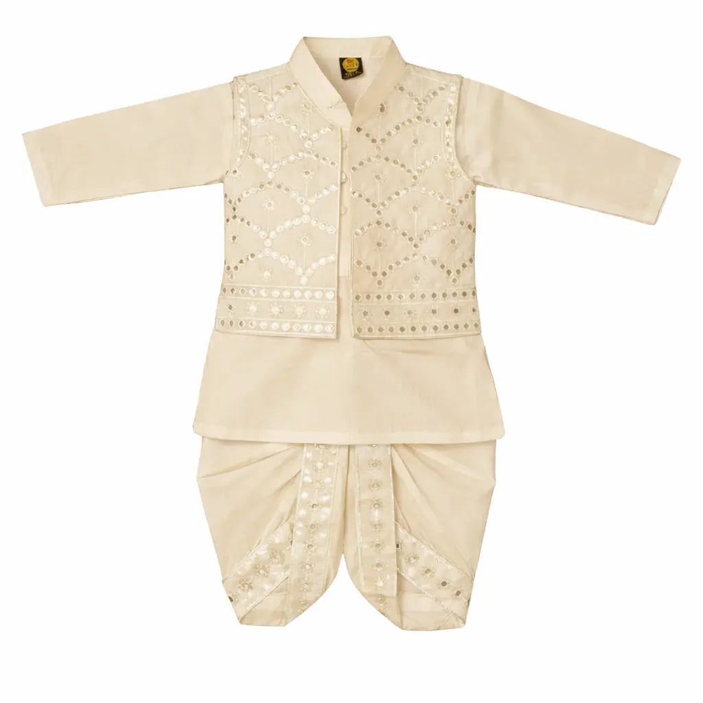 Boski Embroidery Dhoti Kurta With Waistcoat (C&W DH2604)