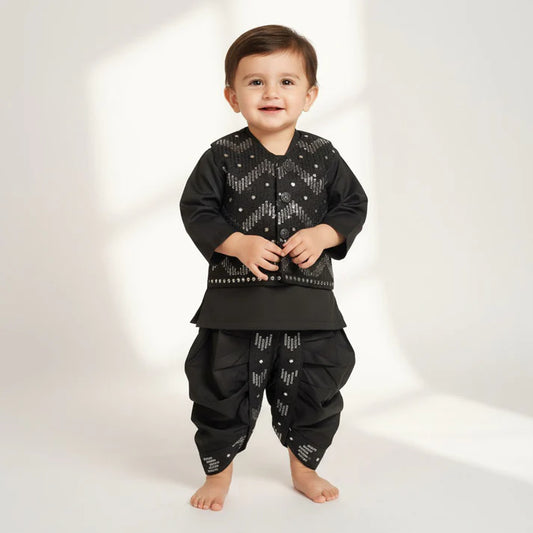 Gold Stripes Dhoti Kurta With Waistcoat