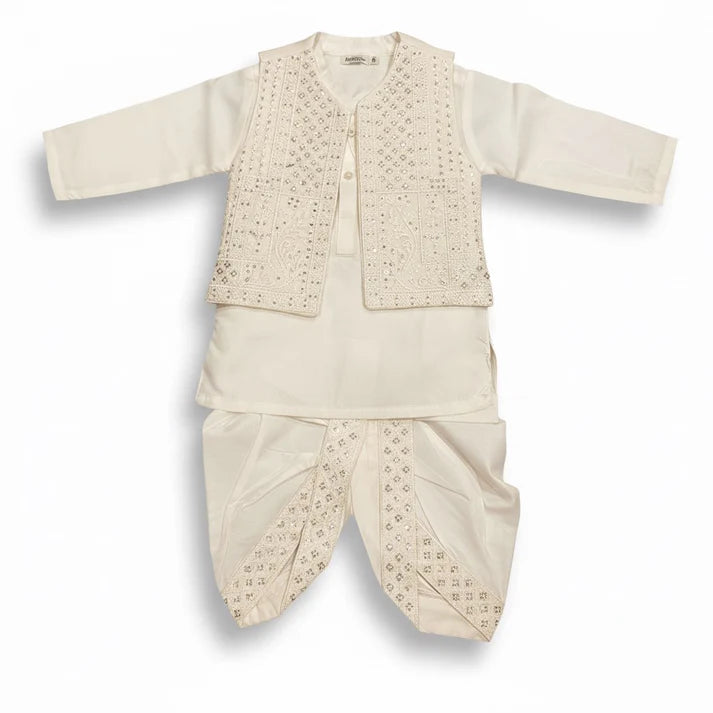 Bloom Embroidery Dhoti Kurta With Waistcoat