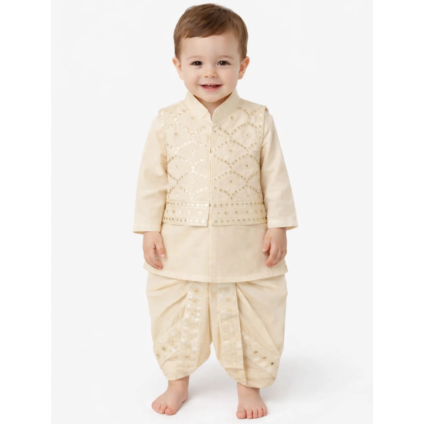 Boski Embroidery Dhoti Kurta With Waistcoat (C&W DH2604)
