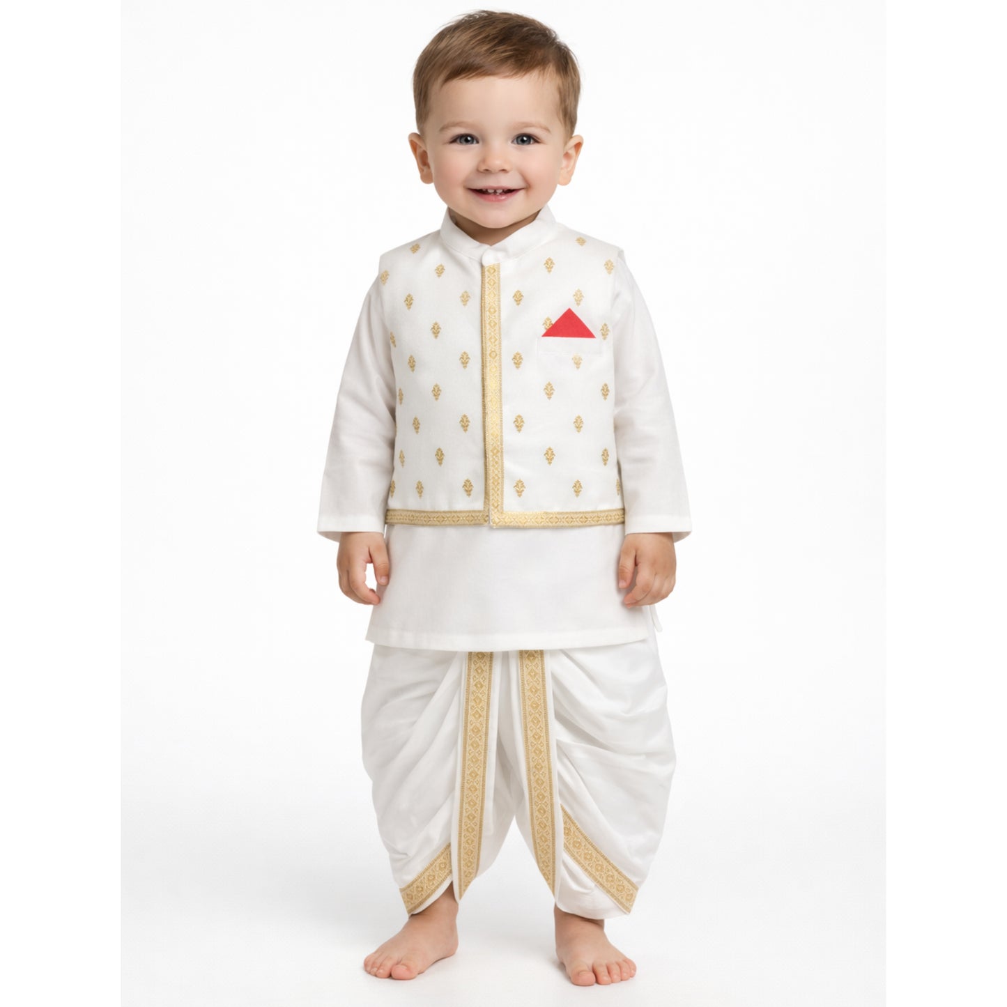 Gold Embroidery Dhoti Kurta With Waistcoat (C&W DH26010)