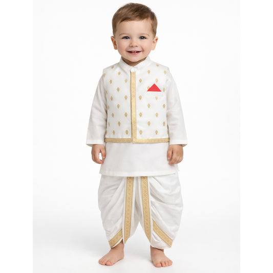 Gold Embroidery Dhoti Kurta With Waistcoat (C&W DH26010)