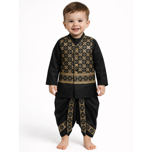 Black Golden Embroidery Dhoti Kurta With Waistcoat (C&W DH2609)